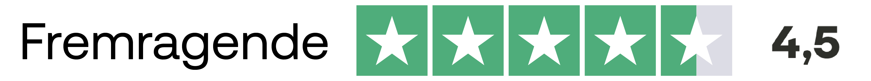 Bedømmelse med teksten "Fremragende" og fem grønne stjerner.